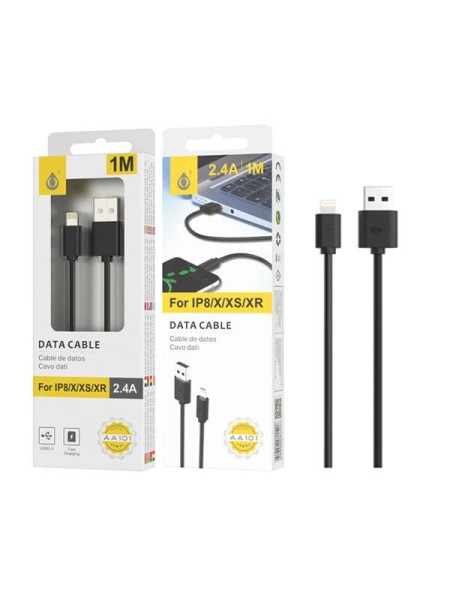 Cable datos USB 2.0 a Lightning IPhone 5-14 / 1m / 3.4a / AA101 / Negro / One+