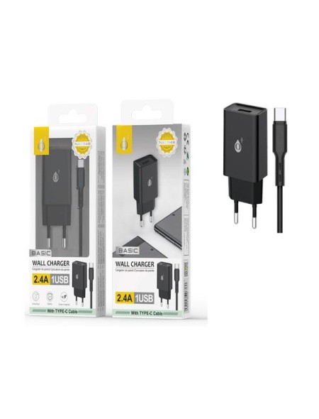 Cargador de red Usb + Cable Type-C / 12w / Negro / NA0348 One+