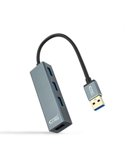 Hub 4 puertos USB 3.0 Nanocable / Aluminio / 10 cm / Gris / 10.16.4402