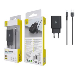 Cargador rápido de red Berta Usb + Cable Type-C / 18W / 3.4 A / Negro / NA0395 / One+